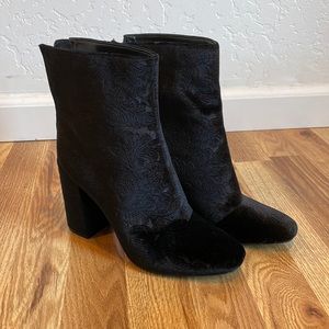 Black Velvet/ Floral Print Zip Up Booties